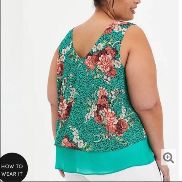 TORRID WOMEN'S GREEN FLORAL DOUBLE LAYER CHIFFON TANK SIZE 3X - Picture 2 of 13